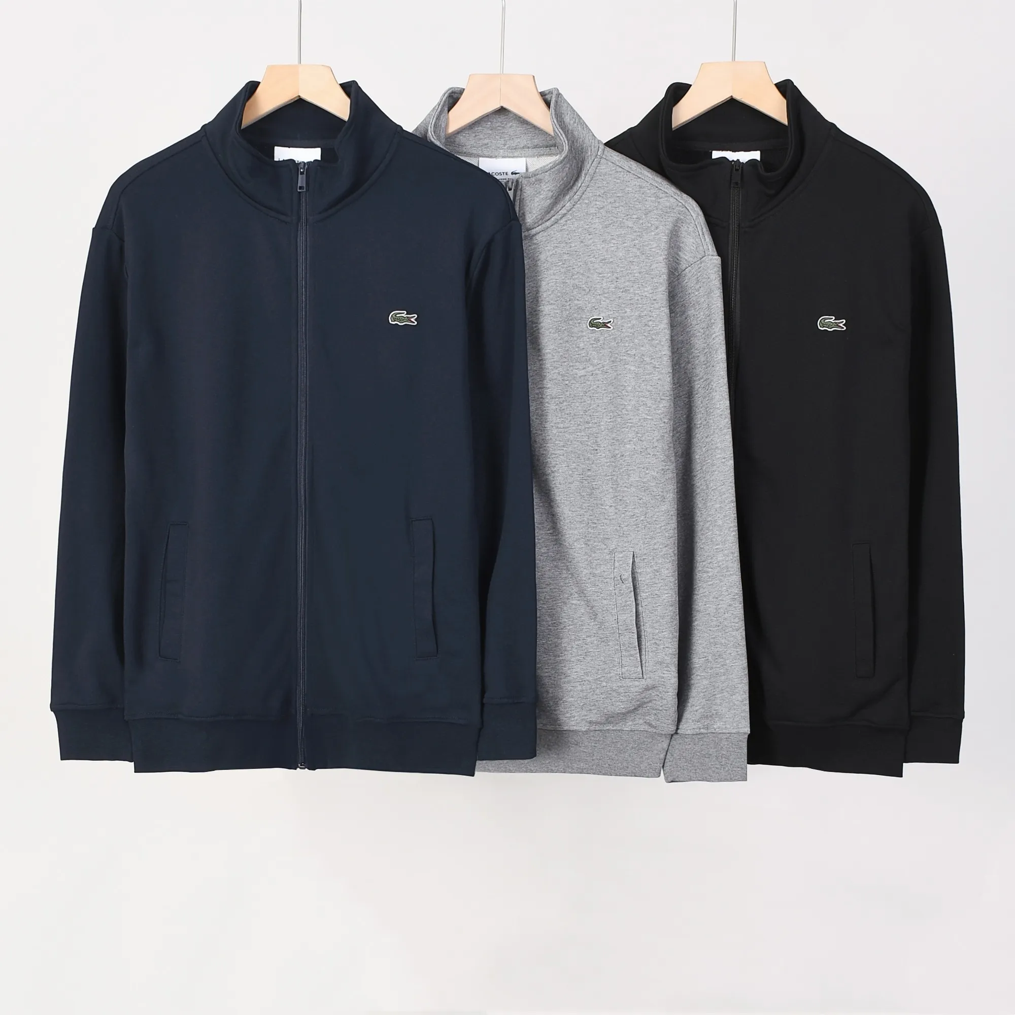 P220 800# crocodile zipper stand collar sweatshirt jacket Color: black gray royal blue Size: M-XXL Fabric: 350g cotton terry